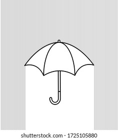 Umbrella in the rain. Vector linear illustration. Black-and-white image.