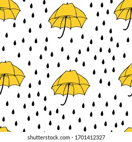 Umbrella with rain Vector Seamless Pattern. Background for textiles, cards, manufacturing, wallpapers, print, gift wrap and scrapbooking.