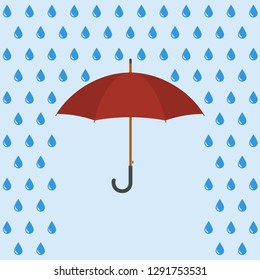 Umbrella and Rain with water drops. Vector illustration. 