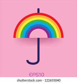 Umbrella With Rainbow Background. Vector Illustration.