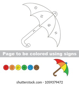 Umbrella rainbow to be colored using swirl symbols, the coloring book for preschool kids with easy educational gaming level.