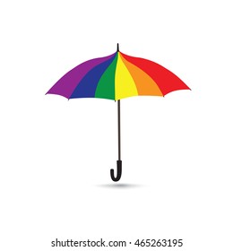 Umbrella in rainbow colors isolated over white background. Summer holiday parasol icon. Autumn rain accessories symbol