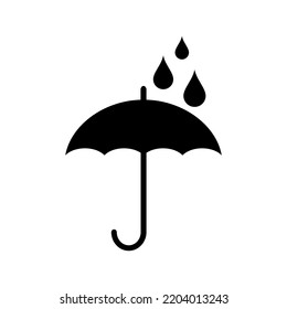 Umbrella with raindrop symbol silhouette black isolated on white background. Umbrella icon.