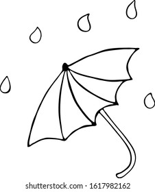 Umbrella with raindrops. For greeting cards, posters, stickers and seasonal design. Isolated and high resolution. Vector doodles.