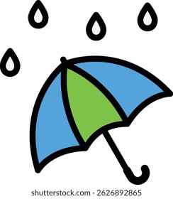 Umbrella with Raindrops Icon Representing Rainy Day and Weather Protection
