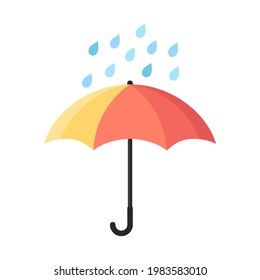 Umbrella and raindrops isolated on white background. Vector illustration