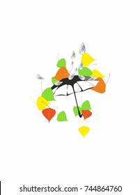 Umbrella and raindrops on a white background