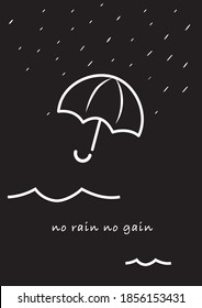 umbrella in raining hand draw cartoon vector on dark background
