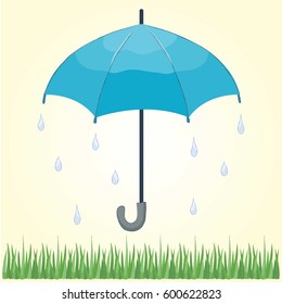 Umbrella in the rainy day. Vector illustration, cartoon style