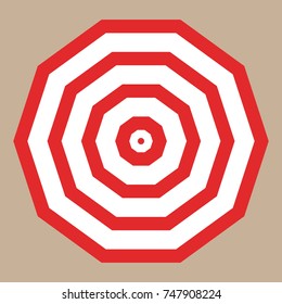 Umbrella with red stripes. Top view. Vector