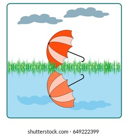 Umbrella and reflection on the water icon. Modern stylish abstract texture. Colorful template for t, prints, textiles, wrapping, wallpaper, apparel, card, poster. Design element. Vector illustration