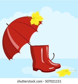Umbrella and rubber boots