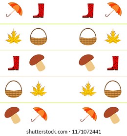 umbrella rubber boots maple leaf basket mushroom autumnal vector background