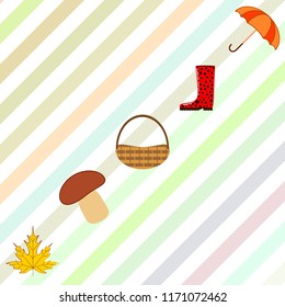 umbrella rubber boots maple leaf basket mushroom autumnal vector background
