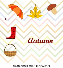 umbrella rubber boots maple leaf basket mushroom autumnal vector background