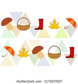umbrella rubber boots maple leaf basket mushroom autumnal vector background