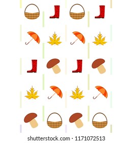 umbrella rubber boots maple leaf basket mushroom autumnal vector background