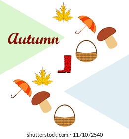 umbrella rubber boots maple leaf basket mushroom autumnal vector background