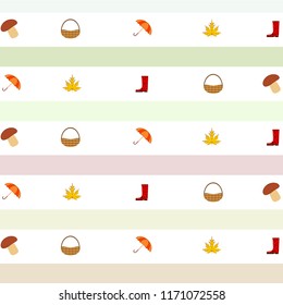 umbrella rubber boots maple leaf basket mushroom autumnal vector background