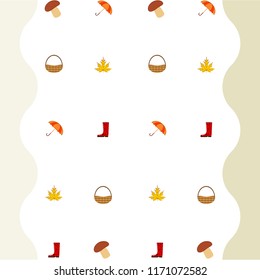 umbrella rubber boots maple leaf basket mushroom autumnal vector background