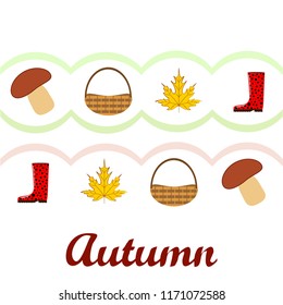 umbrella rubber boots maple leaf basket mushroom autumnal vector background