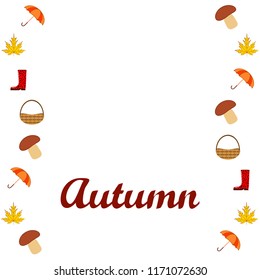 umbrella rubber boots maple leaf basket mushroom autumnal vector background