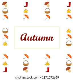 umbrella rubber boots maple leaf basket mushroom autumnal vector background