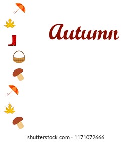 umbrella rubber boots maple leaf basket mushroom autumnal vector background