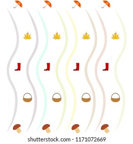 umbrella rubber boots maple leaf basket mushroom autumnal vector background