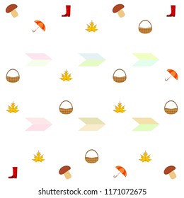 umbrella rubber boots maple leaf basket mushroom autumnal vector background