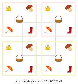 umbrella rubber boots maple leaf basket mushroom autumnal vector background