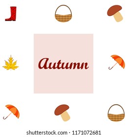umbrella rubber boots maple leaf basket mushroom autumnal vector background