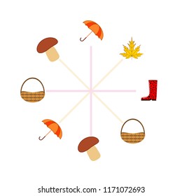 umbrella rubber boots maple leaf basket mushroom autumnal vector background