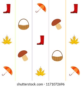 umbrella rubber boots maple leaf basket mushroom autumnal vector background