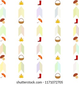 umbrella rubber boots maple leaf basket mushroom autumnal vector background