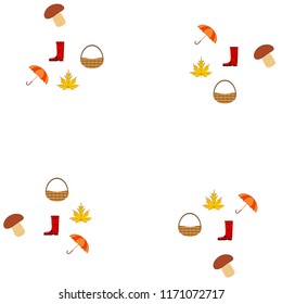 umbrella rubber boots maple leaf basket mushroom autumnal vector background