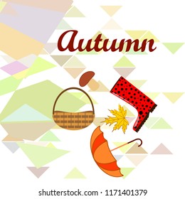 umbrella rubber boots maple leaf basket mushroom autumnal vector background