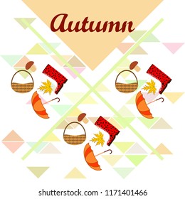 umbrella rubber boots maple leaf basket mushroom autumnal vector background