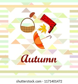 umbrella rubber boots maple leaf basket mushroom autumnal vector background