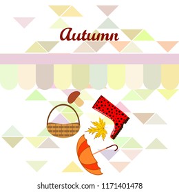 umbrella rubber boots maple leaf basket mushroom autumnal vector background
