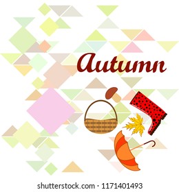 umbrella rubber boots maple leaf basket mushroom autumnal vector background