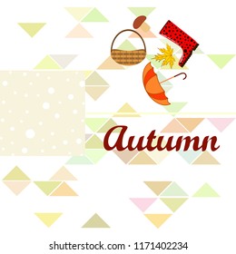umbrella rubber boots maple leaf basket mushroom autumnal vector background