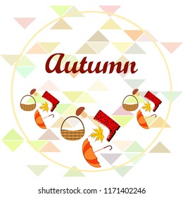 umbrella rubber boots maple leaf basket mushroom autumnal vector background