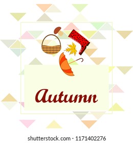 umbrella rubber boots maple leaf basket mushroom autumnal vector background