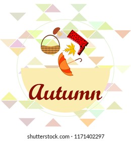 umbrella rubber boots maple leaf basket mushroom autumnal vector background