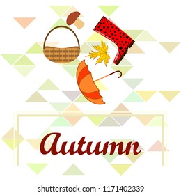 umbrella rubber boots maple leaf basket mushroom autumnal vector background