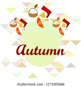 umbrella rubber boots maple leaf basket mushroom autumnal vector background