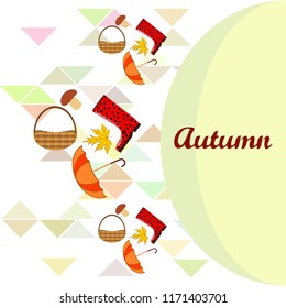 umbrella rubber boots maple leaf basket mushroom autumnal vector background