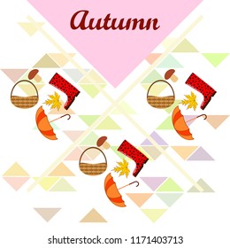 umbrella rubber boots maple leaf basket mushroom autumnal vector background