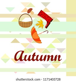 umbrella rubber boots maple leaf basket mushroom autumnal vector background